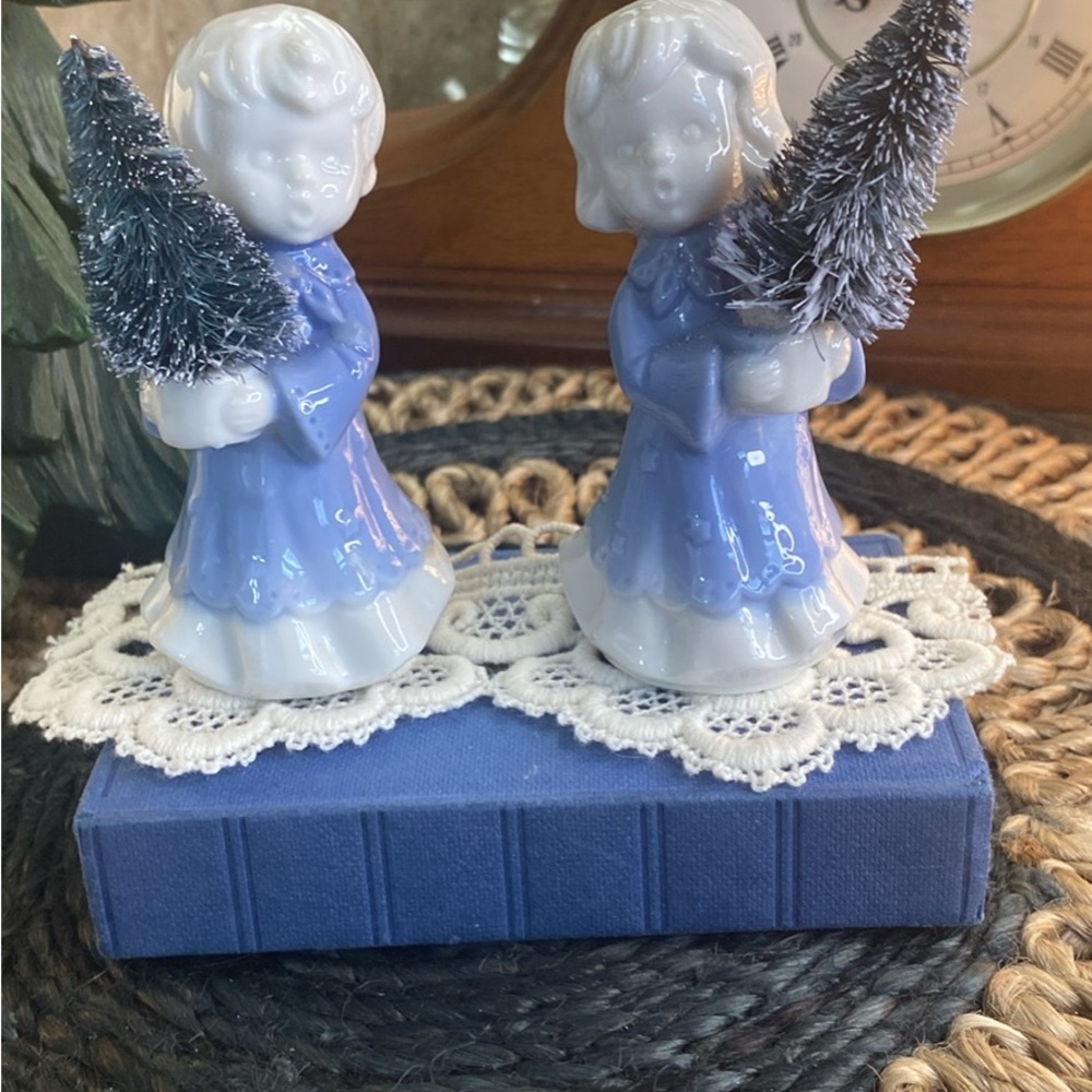 Blue Ceramic Figurines with Trees